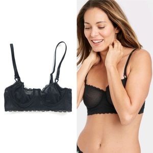 Auden Unlined Underwire Scalloped Black Lace Mesh Bra 32A